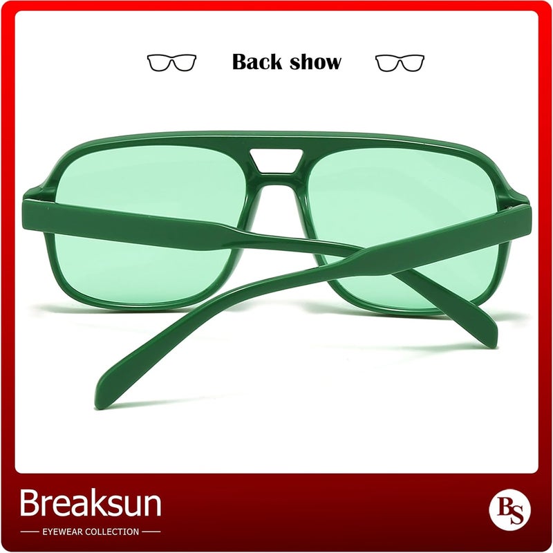 Breaksun Retro Aviator Sunglasses for Women Men Trendy Classic 70s Square Green Aviator Sun Glasses Vintage Shades - Image 3